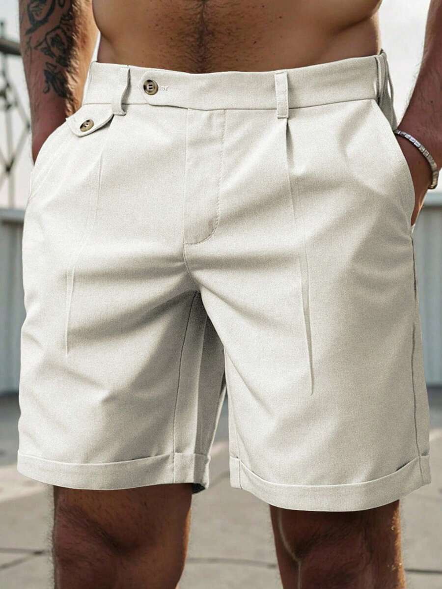 Manfinity Homme Men's Casual Fashion Versatile Button Pocket Daily Shorts - Beige - View 1