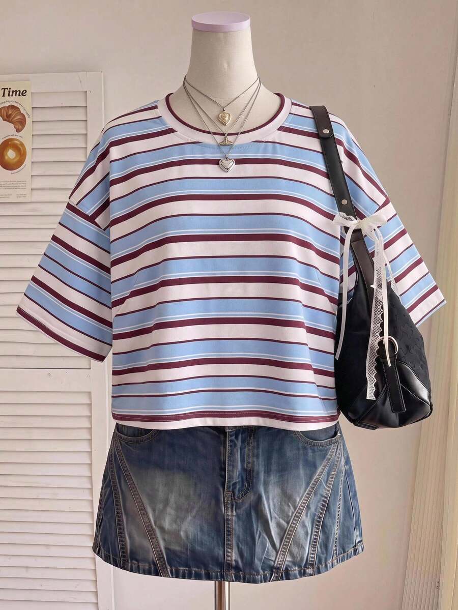 Comfortcana Plus Size Women's Casual White And T-Shirt, Suitable For Outings And Commuting Beach Vacation Summer - Grey - View 1