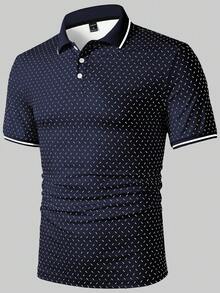 Manfinity Homme Polo estiva casual da uomo con stampa all-over e maniche corte - Blu reale - Visualizzare 3