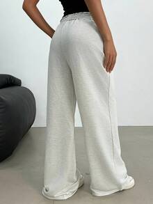 SHEIN 青少年女孩騎士刺繡抽繩腰鬆弛休閒運動長褲 - 灰色 - 查看 2