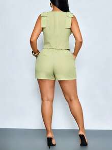 SOLERSUN Plus-Size Women's Sleeveless Two Pieces Crop Set, Suitable For Professional And Business Occasions. - Green - View 6