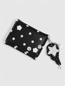 ROMWE Kawaii 1Pc Cute Black & White Polka Dot 3-Fold Wallet With Wing Decor, Portable Coin Purse & Card Holder, Perfect Back To School Gift - Black 1 - View 7