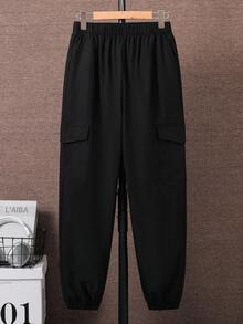 SHEIN Teen Boy Teen Boy Casual Black Jogger Cargo Pants For School Outdoor Travel Autumn/Winter - Black - View 6