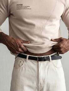 Manfinity VCAY Áo nỉ cổ tròn dệt kim dài tay in khẩu hiệu thường ngày dành cho nam - Màu Khaki - Xem 3