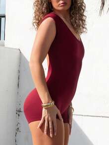 Anna Vacay Seamless High Elasticity Active Wear Set, Yoga Romper Sports Summer - Rose Red - View 4