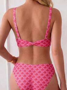 Swim Mod Conjunto de bikini con estampado de leopardo, tirantes gruesos y decoración metálica con espalda retorcida, de moda para primavera - Multicolor - Ver 2