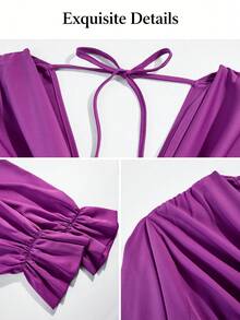 Poshavie Poshavie Women's Plus-Size Long-Sleeve Cowl-Neck Dress With Double-Layered Hem-Suitable For Daily Wear Fall - Purple - View 8