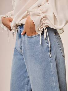 Willow Rêve Women's Casual Versatile Everyday Travel Jeans With Pocket And Lace Patchwork - Baby Blue - View 7