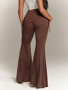 Denimoi Fold Over Waist Flare Pants Summer Outfits Euro Summer Vacation Fashion Bottoms Fashion Pants - Brown - View 6