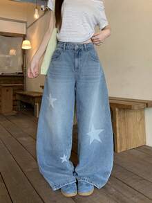 DAZY Women's Casual Street Washed Star Curved Leg Jeans Summer Everyday Going Out Light Blue - Blue - View 8