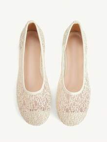 CUCCOO CHICEST Lace Round Toe Flats, Gentle Mesh Low Vamp Shoes, Commuting Dating Bridesmaids Breathable Women's Shoes - Apricot - View 1