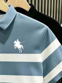 Manfinity Hypemode Men's Mature Style Striped Polo Shirt With Small Horse Logo, Unisex Short Sleeve, Summer Business Casual - Multicolor - View 3