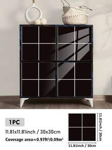 1/12/36pcs Black Square Peel And Stick Tile Stickers – Waterproof Self-Adhesive Backsplash For Kitchen, Bathroom & Laundry Room - 30*30CM - View 3