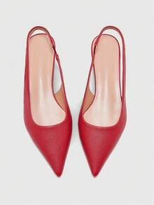 CUCCOO BIZCHIC Sepatu Flat Wanita PU Warna Solid Ringan dengan Tumit Miring Kecil, Berkelas Tinggi, Elegan, Burgundy, Pola Kasar, Tumit Embun, untuk Komuter, Kencan, dan Sehari-hari - Burgundy - View 2