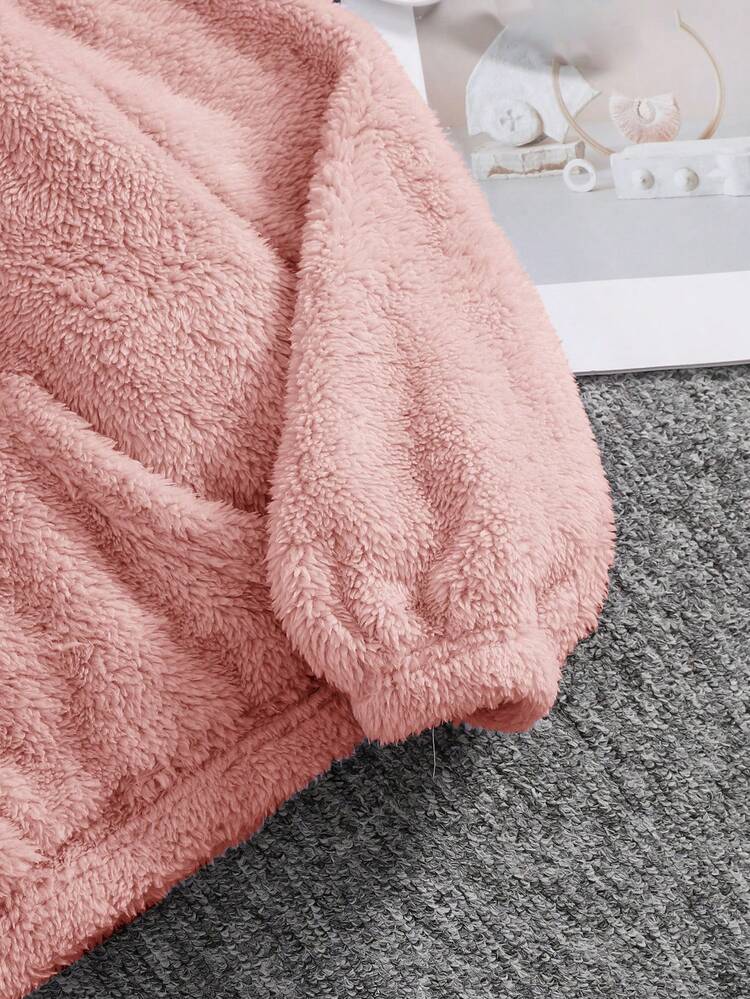 SHEIN Sudadera de punto de unicolor con felpa, cuello alto pequeño, media cremallera, patchwork, manga larga, holgada y casual para niña preadolescente - Rosa - Añade 5