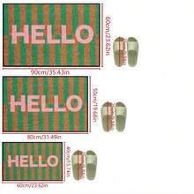 1pc Brown And Green Striped Hello Welcome Door Mat, Crystalline Velvet Polyester Material, Lightweight And Simple, All-Season Entry Mat, Machine Washable, Suitable For Kitchen, Dining Room, Corridor, Bathroom, - multicolor - View 3