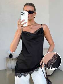 Lavishia Women's Sexy Backless Ruffle Collar Lace Patchwork Blouse, Elegant For Party, Commute And Vacation - Black - View 3