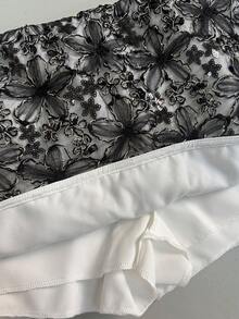 Franclia 女款粉色提花亮片網紗花卉半身裙 - 黑色 - 查看 6
