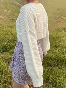 DAZY Women's Casual Versatile Solid Color Cropped Sweater - White - View 4
