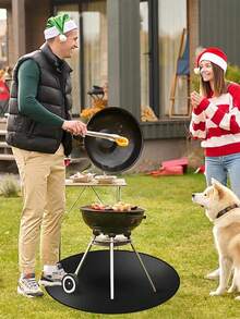 1pc 36 Inches (About 91.4cm) Fire Pit Mat Is Suitable For Single-Furnace Bonfire, Double-Sided Flame Resistant Barbecue Mat Deck Terrace Protection Mat, Round Barbecue Mat Is Suitable For Single-Furnace Accessories, Easy To Clean, Reusable - multicolor - View 2