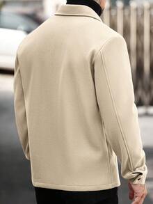 Manfinity Homme 男士纯色常规肩宽长袖前开襟羊毛混纺休闲外套 米色 男士西部衬衫 男士衬衫式外套 米色纽扣衬衫 - 杏色 - 查看 2