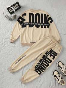 SHEIN Kids 1pc Tween Boy Letter Print On The Back, This Back-To-School Sweatshirt Is Perfect For Autumn And Winter. - Apricot - View 2