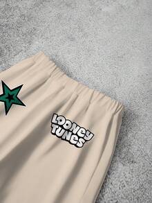 LOONEY TUNES X SHEIN 青少年男孩卡通印花圓領T恤與休閒短褲套裝 - 白色 - 查看 6