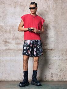 Skyrend Men's Summer Casual Solid Color Wide Shoulder Tank Top Cotton Tops Sleeveless Tee Red Crop Top Muscle Tee Cotton Sleeveless Tee Men Tops Red Cut Sleeve T-Shirt Men, Holiday Gothic Punk Streetwear For Emo Boy Grunge - Red - View 3
