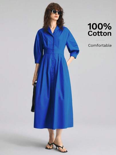 Ontre 2026 Autumn Blue Waist-Cinching Slimming Mid-Length Dress, Women's Simple Elegant Urban Modern Versatile Commute Teacher Outfit, Summer Holiday Beach Casual Wear, Long Wedding Guest Party Gathering Elegant Halloween Costume, Back To School Country Concert Outfit, Comfortable Fabric Loose Fit