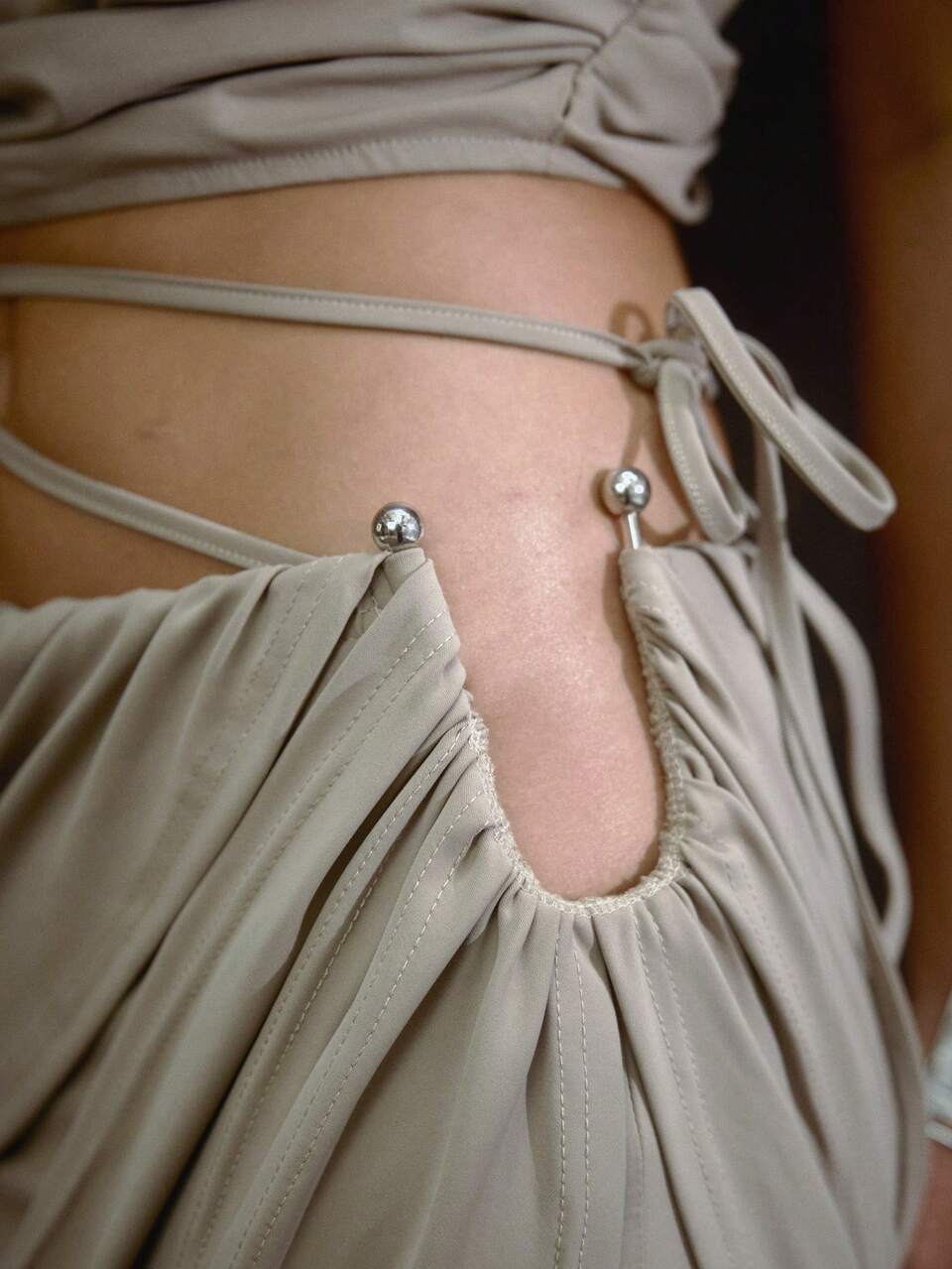 Green Khaki Ruched Cut Out Detail Maxi Dress