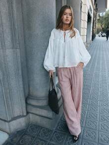 Nöista Mid Rise Long Pants In Stripes .Spring Bottoms For Festival, Summer , Vacations Festival - Baby Pink - View 3