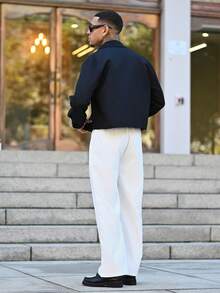 Devon Thys Men's Striped Print Fold Pleated Business Casual Dress Pants - White - View 3
