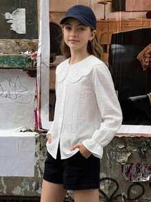 Hapijoa Tween Girl Fall Clothes Tween Girls Collared Short Sleeve Shirt Summer - White - View 5