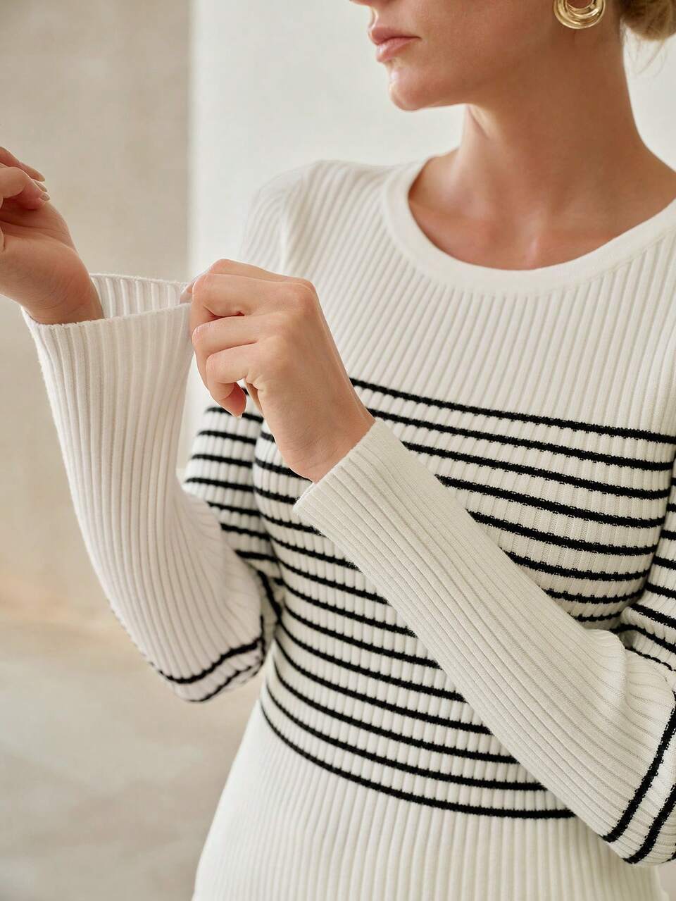 MOTF WOMEN'S AUTUMN/WINTER CASUAL DAILY VERSATILE COLORBLOCK STRIPED PATTERN SLIM FIT SWEATER