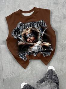 Manfinity Roghcode Men's Round Neck Angel Letter Print Casual Versatile Daily Wear Top, Holiday - Multicolor - View 5