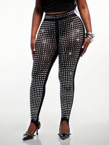 Radiana Plus Size Women's Studded Casual Versatile Daily Wear Tight Leggings - Black - View 6