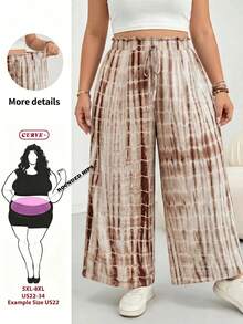 SHEIN CURVE+ 大尺碼 US22 音樂祭海邊度假波希米亞風蠟染印花寬鬆寬腿休閒長褲，波希米亞風女式西式服飾，沙灘度假穿搭 - 彩色 - 查看 3