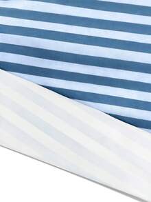 INAWLY Women's Blue Striped Two Pieces Set, Casual Loose Short-Sleeve T-Shirt And Drawstring Shorts - Blue - View 5