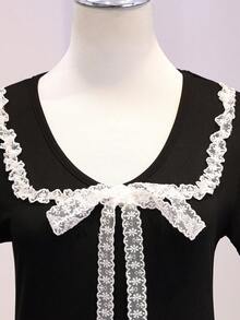 Teen Girl Black Lace Bow Decor Short Sleeve Formal Dress Birthday Sweet 16 Summer Elegant - Black - View 4