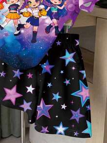 少女可愛休閒卡通女團圖案 星形短袖T恤與短褲兩件套 夏季適用 - 彩色 - 查看 6