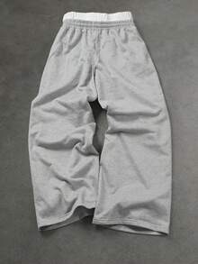 PAVTROS Pantalones de chándal de pierna ancha con cintura de contraste, versátiles y casuales para hombres - Gris - Ver 2