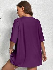 Shapeblank Kaos Plus Size Motif Huruf Bordir Bahu Jatuh Ukuran Besar untuk Anak Perempuan Warna Ungu - Violet Purple - View 2