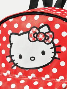 HELLO KITTY AND FRIENDS | SHEIN 女款時尚甜美可愛復古紅白波點卡通圖案後背包，輕量大容量，適合大學生旅行 - 紅色 - 查看 4
