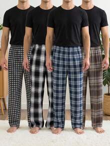 SHEIN 青少年男孩經典極簡彈性腰長款梭織睡褲 2件/包 - 彩色 - 查看 2