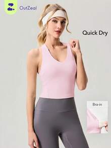 OutZeal Women Sports Pink Bra Gym Workout Wear Buttery Soft Bra-In Racer Back Active Top - Pink - View 11