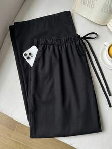 Comfortcana 女款大尺碼休閒長褲，100%純棉舒適面料，百搭休閒款，適合春夏穿著 - 黑色 - 查看 4