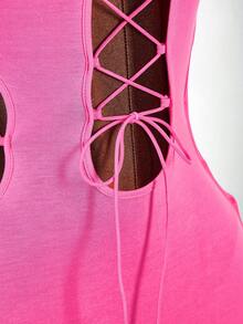 Bumpella Cross-Cutout Backless Sexy Sleeveless Jumpsuit For Women - Pink - View 7