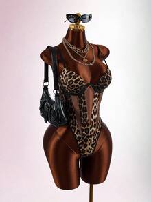 Amplova Women's Sexy Leopard Print Cutout Spaghetti Strap Camisole - Brown - View 4