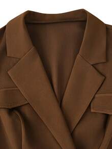 Modelyn Plus Size Women's Solid Color Fashion French Style Casual Daily Dress - Brown - View 3
