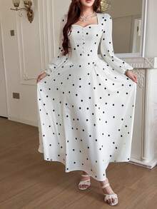 Feyla Women's Polka Dot Puff Long Sleeve Elegant Dress - Multicolor - View 4